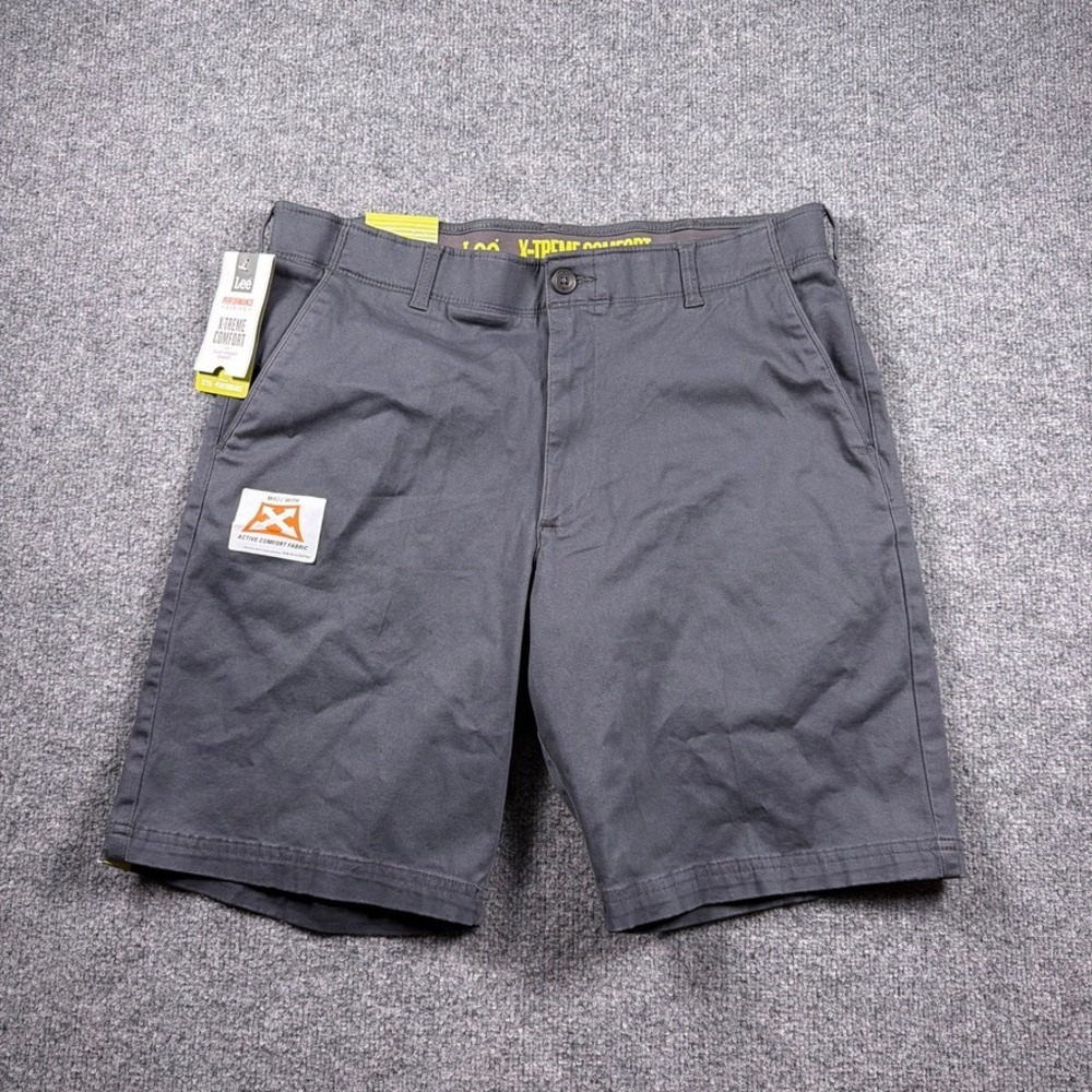 Lee X-Treme Comfort Shorts Mens 36 Charcoal Gray Performance Athletic Flat Front